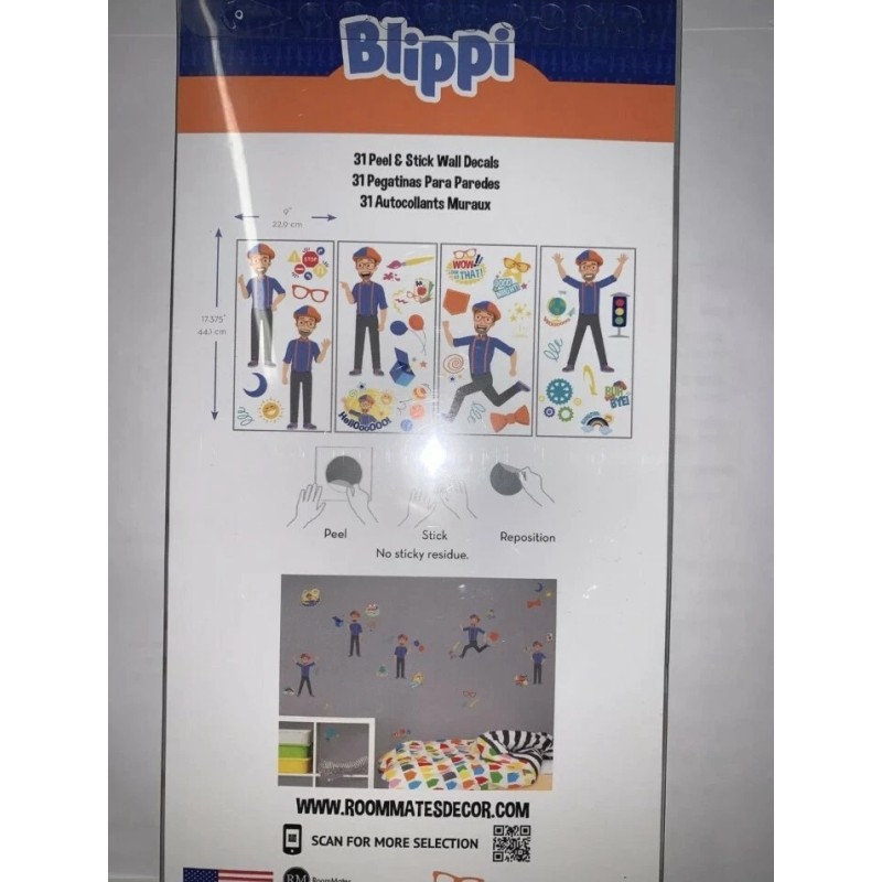 RoomMates Blippi Peel & Stick Wall Decals Removable Kids Bedroom