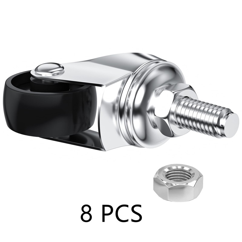 8 PCS Swivel Stem Casters,M8 Black 25mm(1 inch) Castor Wheels