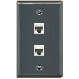RiteAV 1 Gang 2 Port Cat5e Ethernet Wall Plate - Flat Style Stainless Steel