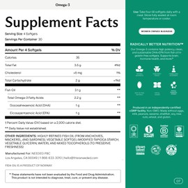 Needed. Prenatal Omega-3 - High Potency Dose of Sustainably Sourced Fish Oil, 1000mg DHA, 1000mg EPA, Encased in a Gelatin-Free, Plant-Based Softgel Shell