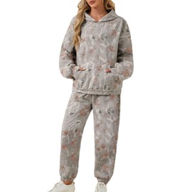 Anoumcy Camo Sweat Sets for Women Maple Leaf Print Camo Hoodie Pants Womens Sweatsuits Camouflage Lounge Sets Outfits Khaki L