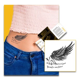 Ubica Temporary Tattoo Adult Fake Tattoo Realistic And Long-Lasting Non-Reflective Waterproof 1-2 Weeks Black Wings Of Rebirth 3in x 3in