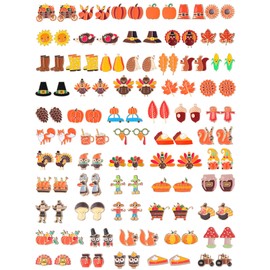 Estune 60 Pairs Thanksgiving Stud Earrings Set for Girls Women Holiday Earrings Bulk Cute Fall Leaf Pumpkin Sunflower Turkey Gnome Stud Earrings Gifts for Teen Girls Autumn Earrings, Vivid