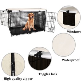 Sensong Dog Cage Cover for Wire Cages 109 x 74 x 76 cm Dog Crate Cover Windproof Durable Beige for Dog Kennels Dog Cage Accessories Indoor Outdoor Home