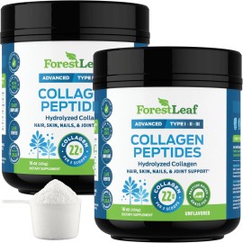 ForestLeaf Collagen Peptides Powder Unflavored Hydrolyzed Type 1 2 3 Grass Fed 11g 16oz X 2