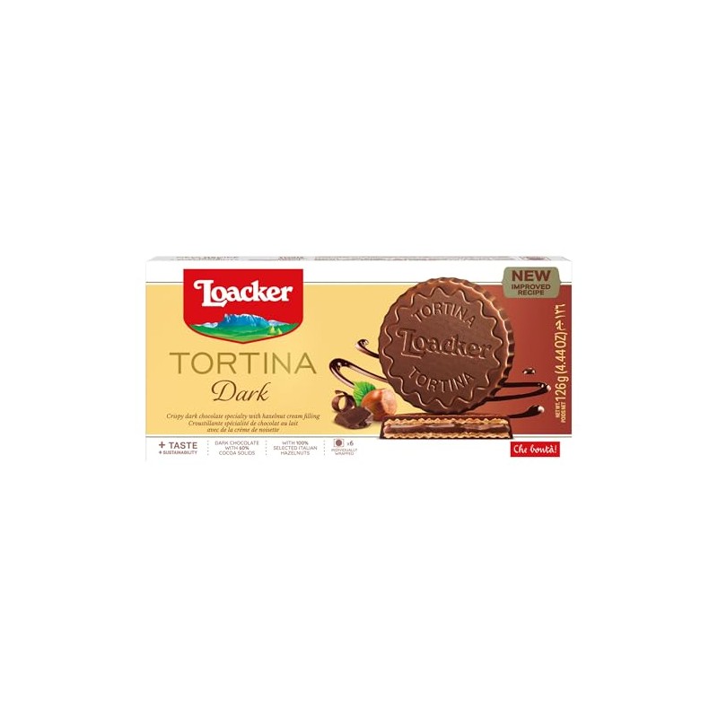 Loacker Tortina Dark Noir 126g - Zartbitterschokolade mit Nougatcreme&Waffelblättchen