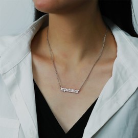 HSWYFCJY Silver Reputation Necklace for Women,TS Outfit Jewelry Accessories for Eras Tour,TS Inspired Necklace for Music Lover,Singer Fans Gifts Album Song Title Necklace