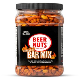 Beer Nuts Habanero Bar Mix, Fiery Hot Habanero Mix Of Peanuts, Corn Sticks & Insane Grain, Spicy Bar Mix for Any Party, Resealable Jar (12oz, Habenero)