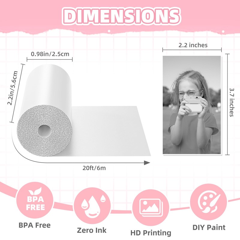 6 Rolls Thermal Printer Paper for Kids Instant Print Camera,