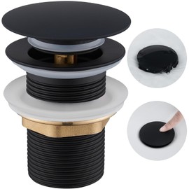Ulytid Drain Fitting Black without Overflow, Pop Up Valve Drain Fitting for Washbasin, Universal 1 1/4 Inch, Drain Valve, Bathroom Sink Plug