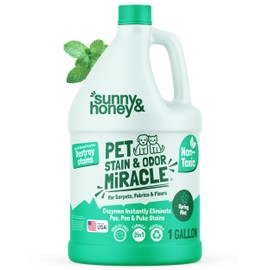 Sunny & Honey Carpet Cleaner Enzyme Pet Stain & Odor Remover - 128 Fl Oz, Spring Mint - Pet Urine Remover & Upholstery Cleaner Solution