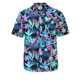 Tipsy Elves Black Breeze Botanics Hawaiian Shirts for Men - Casual Beach & Summer Party Shirts for Men - Stretch Fabric with Modern Fit - Fun Design for Parties & Vacation - Large
