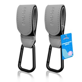 Bdwing Pack of 2 Pram Hooks for Bags, Changing Bags, Leather Universal Pram Hook for Strollers, Prams, Trailers, Rollators, Bicycle Trailer (Silver Grey)