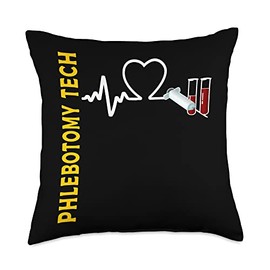 Phlebotomy Tech Syringe Test Tubes Heartbeat EKG Pulse Love Throw Pillow