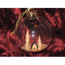 Christmas Tree Bauble with Miniature Carving House and Tree 8 cm