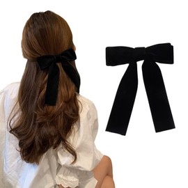 CHANJIF Velour Ribbon, Black, Hair Clip, Long Ribbon, Bowknot, Velvet, Small Face, Cute, Stylish, Hair Ornament, For Adults, Kids, All Ages, School Entrance Ceremonies, Weddings, Graduation Ceremonies