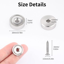 8 Pcs Neodymium Magnet, 20x7mm Strong Round Countersunk Hole Rare Earth Magnets With 10kg 22LB Holding Force, Pot Magnets With 8 Metal Screws for Whiteboards Refrigerator Kitchen Wall