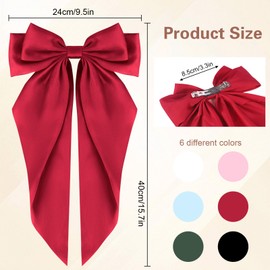 Fnaobai 6PCS Big Bows Hair Clips Vintage Large Ribbon Bow Clips Cute Oversized Satin Hair Clips with Long Tails Hair Aesthetic Accessories for Women Lady Girls