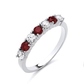Sterling Silver Ruby CZ 7 Stone Eternity Ring size K L M N O P Q R S (Q)