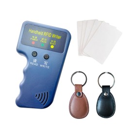 HECERE Handheld 125khz Copier RFID Smart ID Card Duplicator Used for T5577 or EM4305+5pcs ID rewrite Cards +ID Leather Circle Keychain 2pcs