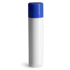 144 White Plastic Empty Lip Balm Tubes with Blue Friction Fit Caps by SKS Bottle & Packaging, 0.15 oz tubes - Bulk White Lip Balm Containers for DIY Lip Care, Lip Balm Making, and Lip Balm Crafting