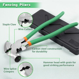 LEONTOOL 10.5 Inches Fencing Pliers Multi Tool Fence Pliers with 2 Wire Cutters Wire Twisting Pliers Nail Puller Fence Puller Hammer End Barbed Wire Fence Tools for Installing Maintaining Wire Fences