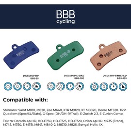 BBB Cycling Bike Disc Brake Pads 1x Pair of Durable Bicycle Disc Brake Pad MTB and Road Bike Compatible with Shimano, Tektro and Bengal Systems DiscStop High Performance BBS-55