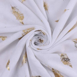 KAVINGKALY Women's Feather Scarf Rose Gold Flash Feather Print Scarf Fashion Wedding Party Scarf, White