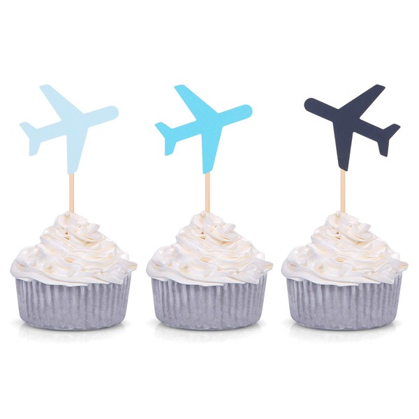 Decoración para cupcakes con diseño de avión azul (24 unidades)