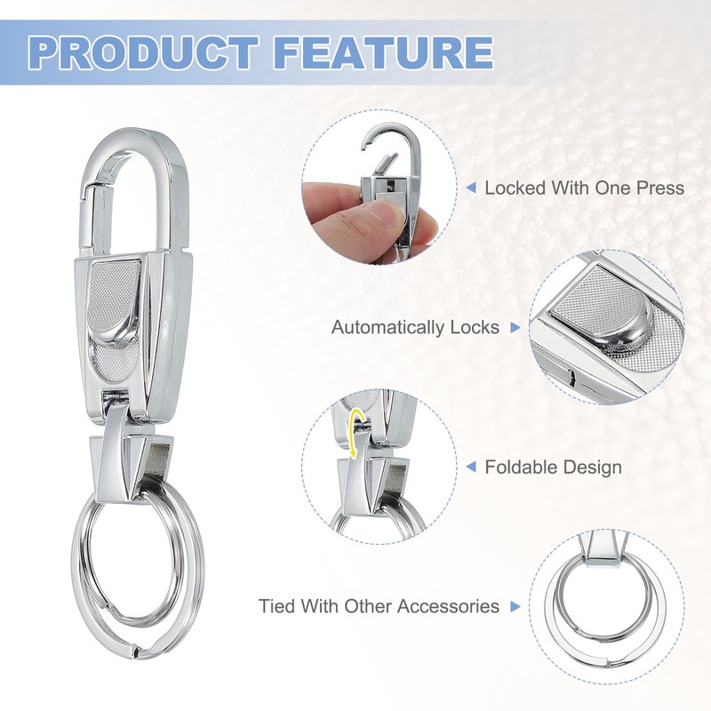 sourcing map Car Key Chain, Detachable Keychain Stainless Steel Buckle