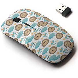 2.4G Wireless Mouse with Cute Pattern Design for All Laptops and Desktops with Nano Receiver - Lion Head Diaper Cloud