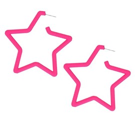 Colorful Hoop Star Earrings Geometric Matte Bright Fluorescence Retro Costume Accessory-light red