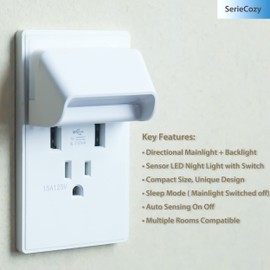 Plug in Led Night Light, Dusk to Dawn Sensor,Adjustable Brightness Warm White Lights for Hallway,Bedroom, Kids Room, Kitchen, Stairway, 2 Pack