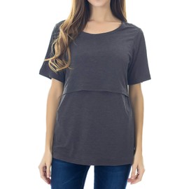 Smallshow 3 Pcs Maternity Nursing T-Shirt Nursing Tops Dim Grey-Black-Grey Medium