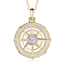 DYUNQ Compass Necklace, 925 Sterling Silver 5A Cubic Zirconia Graduation Gifts for Her, 18K Gold Plated Birthday Valentines Day Mothers Day Christmas Wedding Anniversary Jewelry Gifts, 18+2 inch