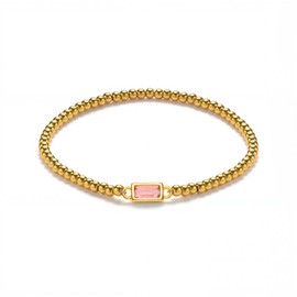 Gold Birthstone Bracelet for Women Trendy Non Tarnish Dainty 18K Gold Plated Stretch Beaded Bracelet Cubic Zirconia Bracelets Birthday Christmas Valentine's Day Gifts July Birthstone Jewelry for Women (July)