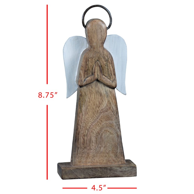 Foreside Home & Garden Carved Wood Angel with White Wings