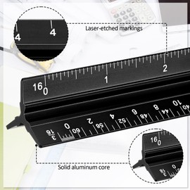 Fumete 12 Pack 6 Inch Architectural Engineering Scale Rulers Small Scale Ruler Pocket Size Scale Ruler Construction Rulers Imperial Measurements for Architects Engineering, Draftsman Drawing(Black)