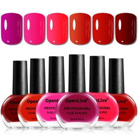 OpenLive 10ml Red Nail Polish Set 6 Colors Rose Red All Seasons Neutral Color Fast Dry Nail Polish Set for Women Salon DIY Nail Art