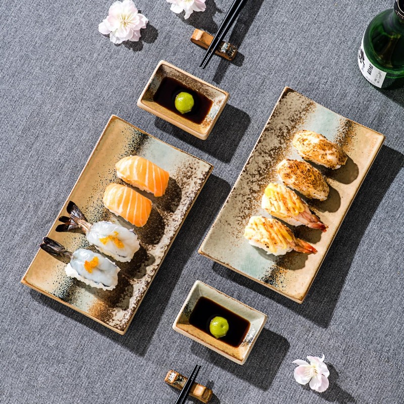 UNICASA Japanese Style Sushi Plate Set 8 Piece, Ceramic Sushi