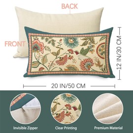 Fjfz Vintage Flower Birds Lumbar Decorative Throw Pillow Covers 12 x 20 Set of 2, Rectangular Elegant Floral Hummingbird Outdoor Home Decor, Farmhouse Wildflower Couch Cushion Case