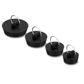 Arcimatto Bathtub Drain Stoppers, 4 Pieces Rubber Sink Stopper Set Bath Tub Plug Kitchen Bathroom Laundry Bar Water Stopper Seal with Hanging Ring for Shower Faucet Cover (Black)