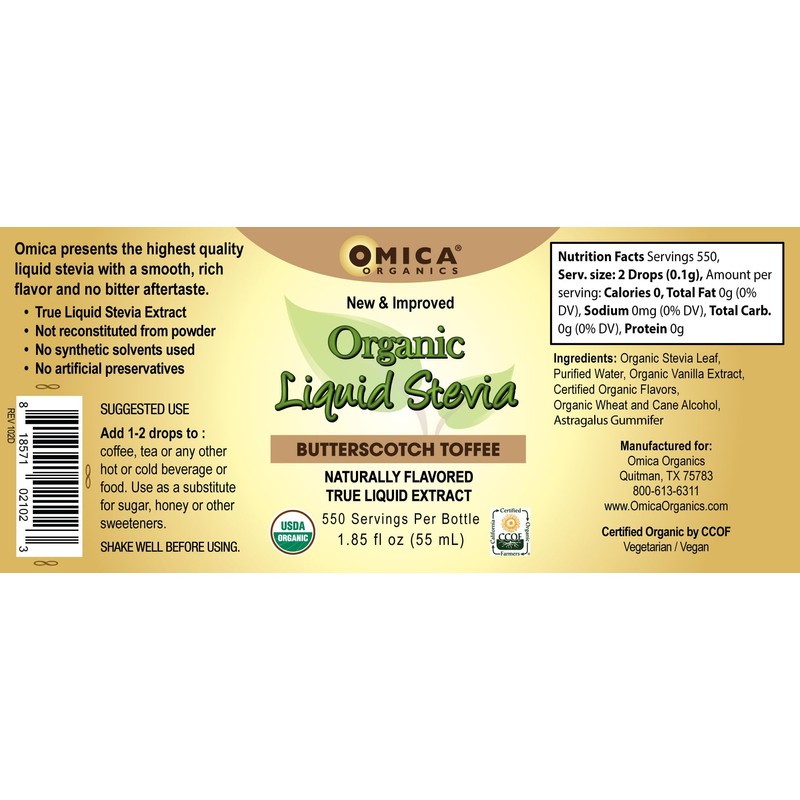 Omica Organics Liquid Stevia (Butterscotch Toffee, 1.85 Ounce)