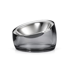 Felli Oblik Elevated Cat Bowl Removable Stainless Steel Wide Dish for Dry Wet Food Feeding & Dishwasher Clean, Slanted Whisker Fatigue Friendly Metal Plate (Smoky, 0.5 Cups Shallow Dish)