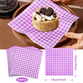 KIKISML 100 PCS Deli Paper Sheets 7 * 7 Inch, Food-Grade Greaseproof Paper Food Basket Liners for Sandwiches, Burgers, Fries Wrapping Paper for Party, Festival and Outdoors - Purple