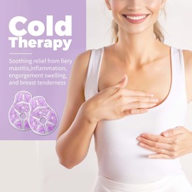 Breast Therapy Ice Packs, Hot and Cold Breast Pads, Breastfeeding Essentials Large Gel Bead Packs for Moms, 2 Pack (Purple, L)