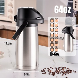 PARACITY Upgraded Airpot Coffee Carafe with Double Pump, Stainless Steel Drink Dispenser for Hot/Cold Beverage with Lazy Susan Base for Hot Cocoa for Parties (Stainless steel color, 64.2 Ounces)