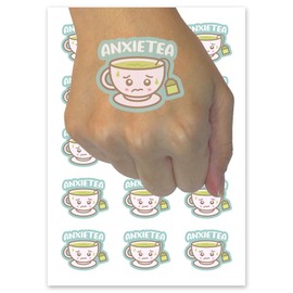 Anxietea Anxiety Anxious Cup of Tea Temporary Tattoo Water Resistant Fake Body Art Set Collection - 54 1" Tattoos (1 Sheet)