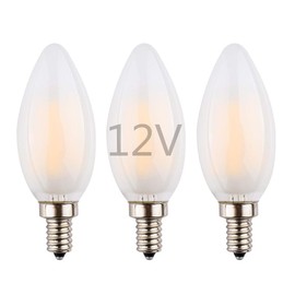 OPALRAY DC 12V-24V Power Input LED Candelabra Bulb, 6W Dimmable with 12VDC Dimmer, Warm White Light, E12 Candle Base, 60W Incandescent Equivalent, 12Volts Operated, Frosted Glass Torpedo Tip, 3 Pack