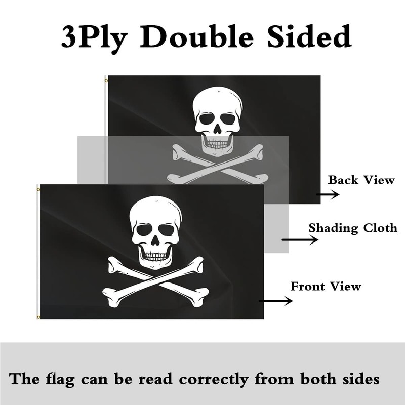 ANCONINE Double Sided Pirate Jolly Roger Skull Flag - Skull